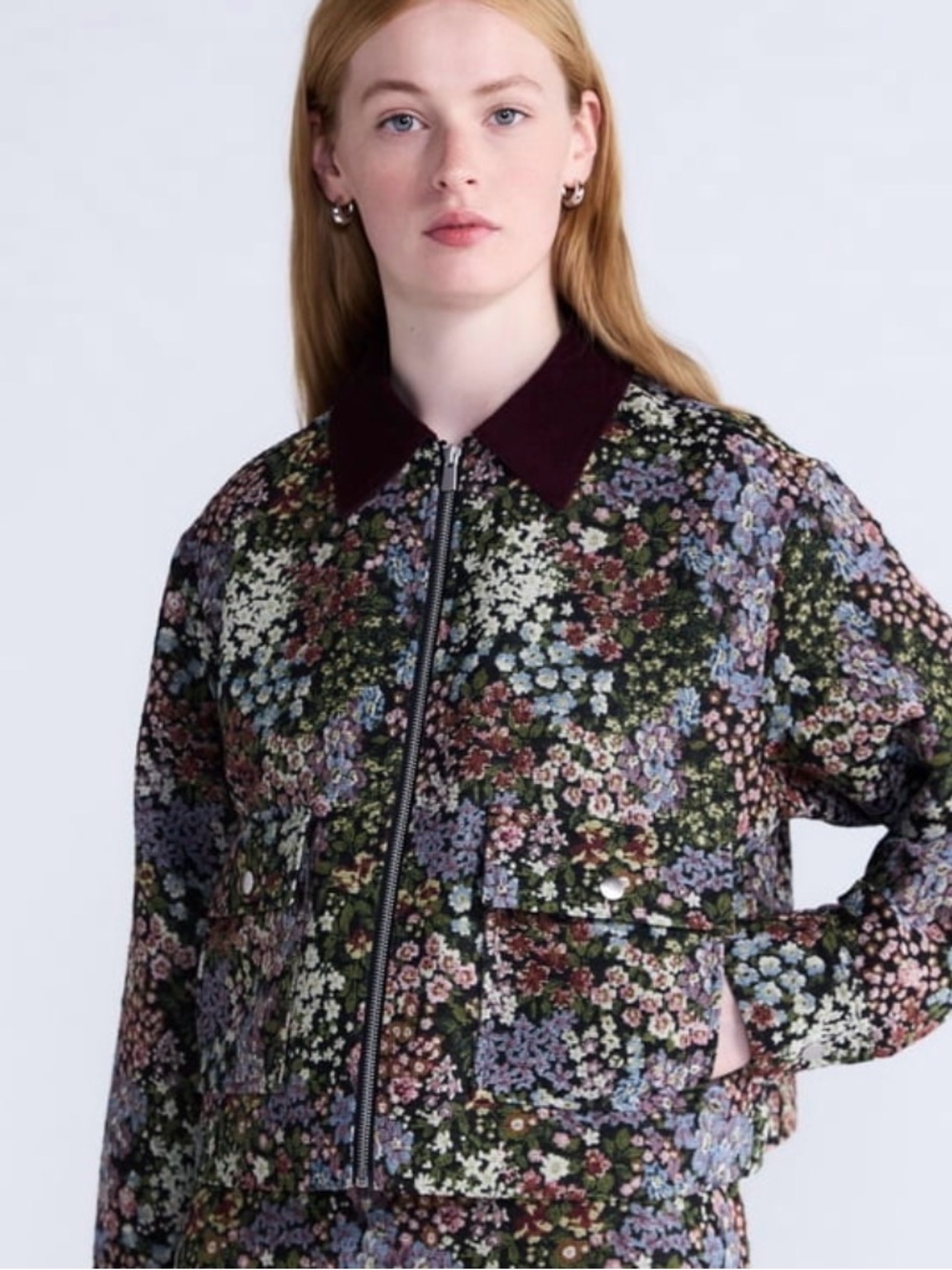 Quilted Floral Bomber Jacket with Contrast Collar - Multi Floral